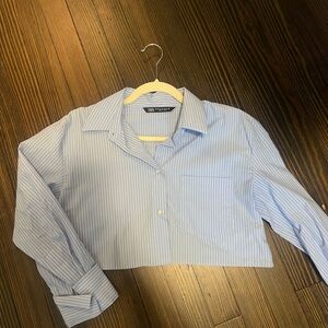 Zara Cropped Striped Button Down